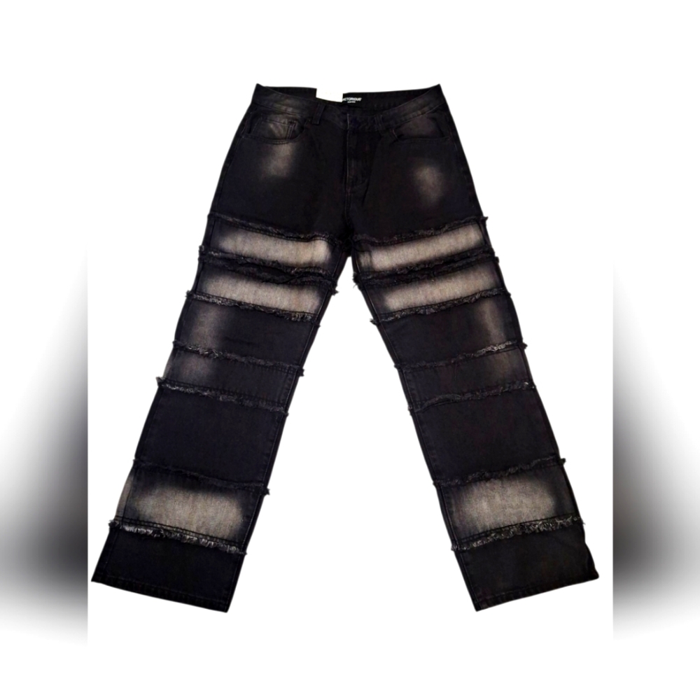 Victorious 32x30 Men's Baggy Fit Raw Edge Black Denim Jeans NWT